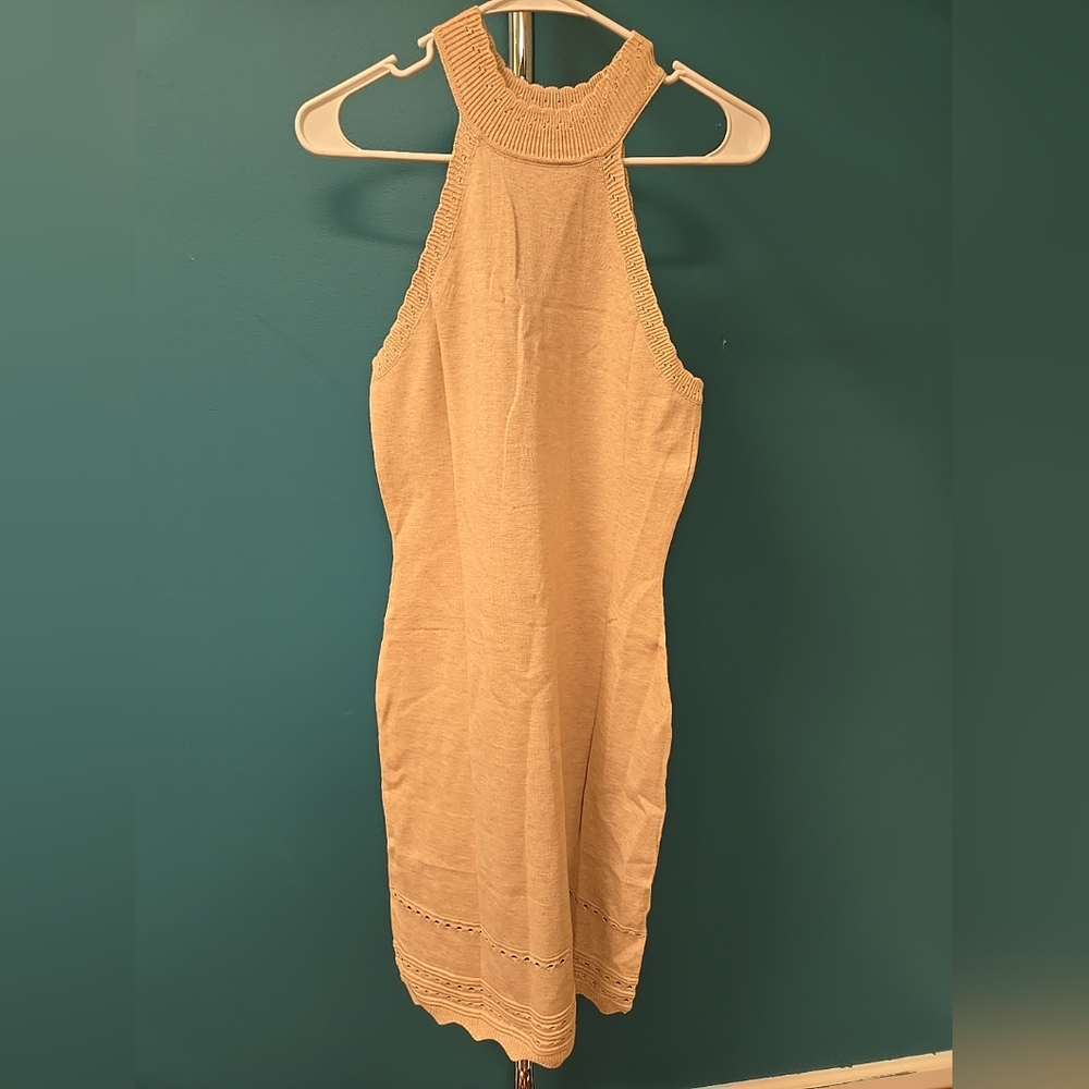 Size Medium Women's Sleeveless Beige Bodycon Sweater Dress